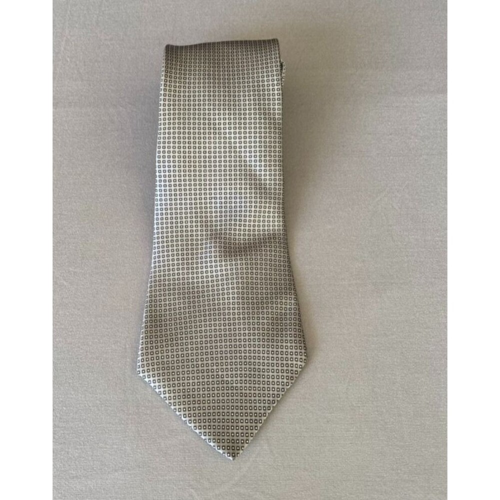 Perry Ellis Portfolio Silk Tie Gray Black Small Square Geometric USA 57" 4"
